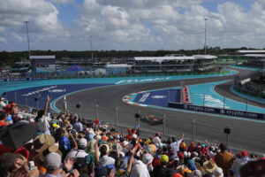 Fans cheer as McLaren driver Lando Norris leads the field during the 2024 Miami Grand Prix in Miami Gardens, Fla. (AP Photo/Rebecca Blackwell)