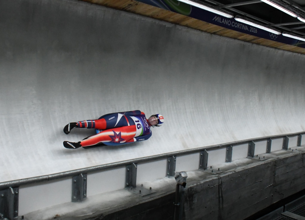 Ashley Farquharson competes in luge in Cortina.