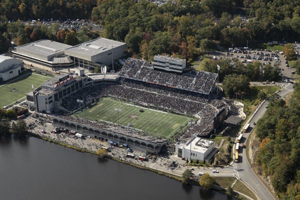 Aerial photos of Michie Stadium and the surrounding area taken during the Army West Point Black Knights football game