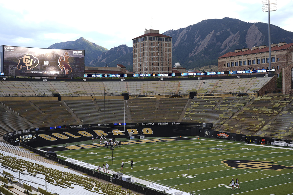 Folsom Field is shown before Colorado hosts Wyoming in an NCAA college football game Saturday, Sept. 20, 2025, in Boulder, Colorado